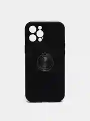Черный силиконовый чехол iPhone 12 Pro Max, противоударный с магнитом и кольцом