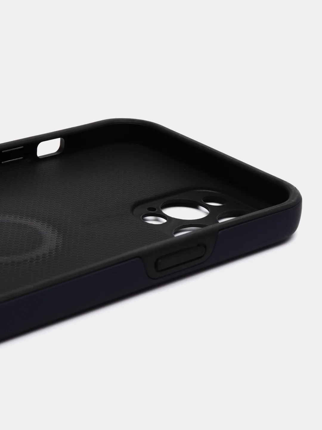 Темно-синий силиконовый чехол iPhone 12 Pro Max, противоударный с магнитом и кольцом