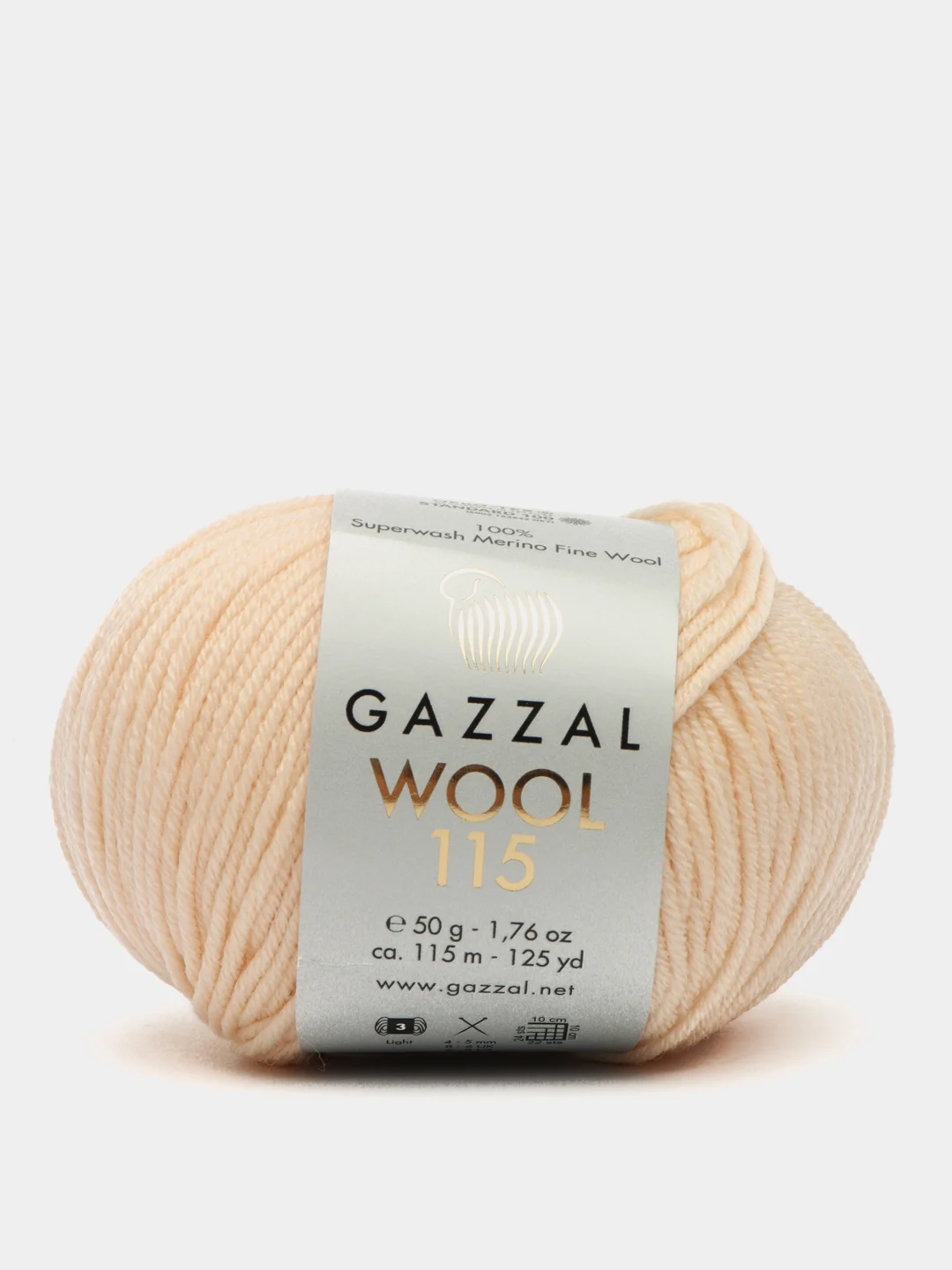 Кремовый пряжа Gazzal Wool 115, мериносовая шерсть, 50г/115м