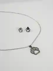 Серебряный женская цепочка с кулоном - лапка кошки и сережки - гвоздики, 2 цвета