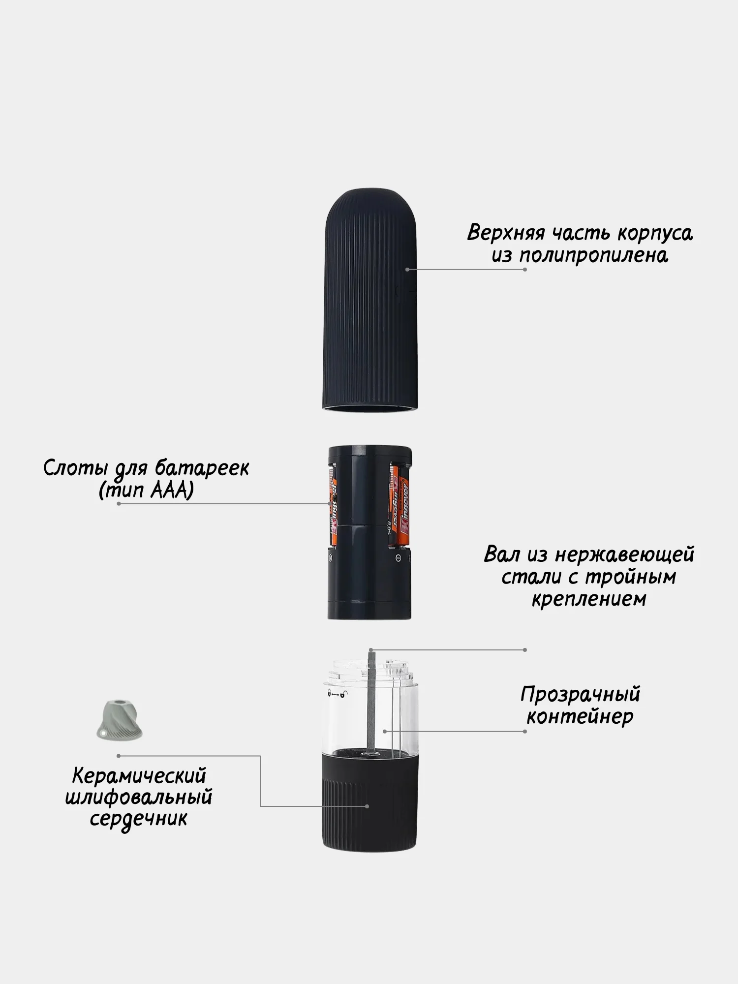 Мельница электрическая с подсветкой для специй
