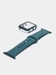 Зеленый силиконовый ремешок + защитная накладка со стеклом на корпус Apple Watch 38 mm