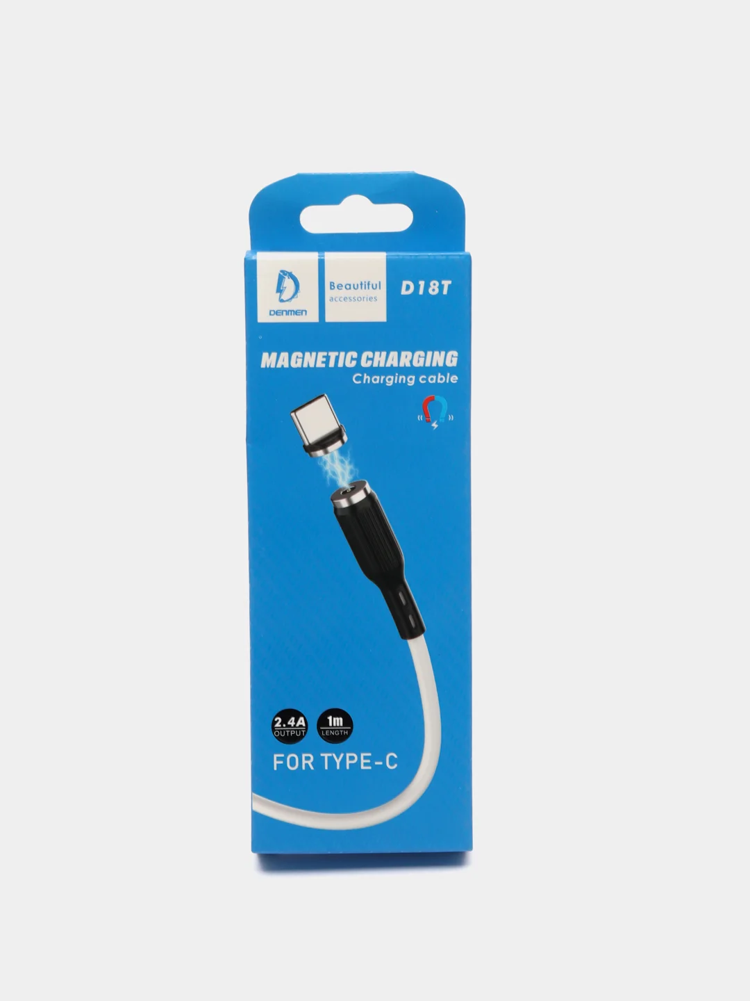 Белый кабель магнитный USB DENMEN D18L/D18T для зарядки Type-C / Lightning 2.4A
