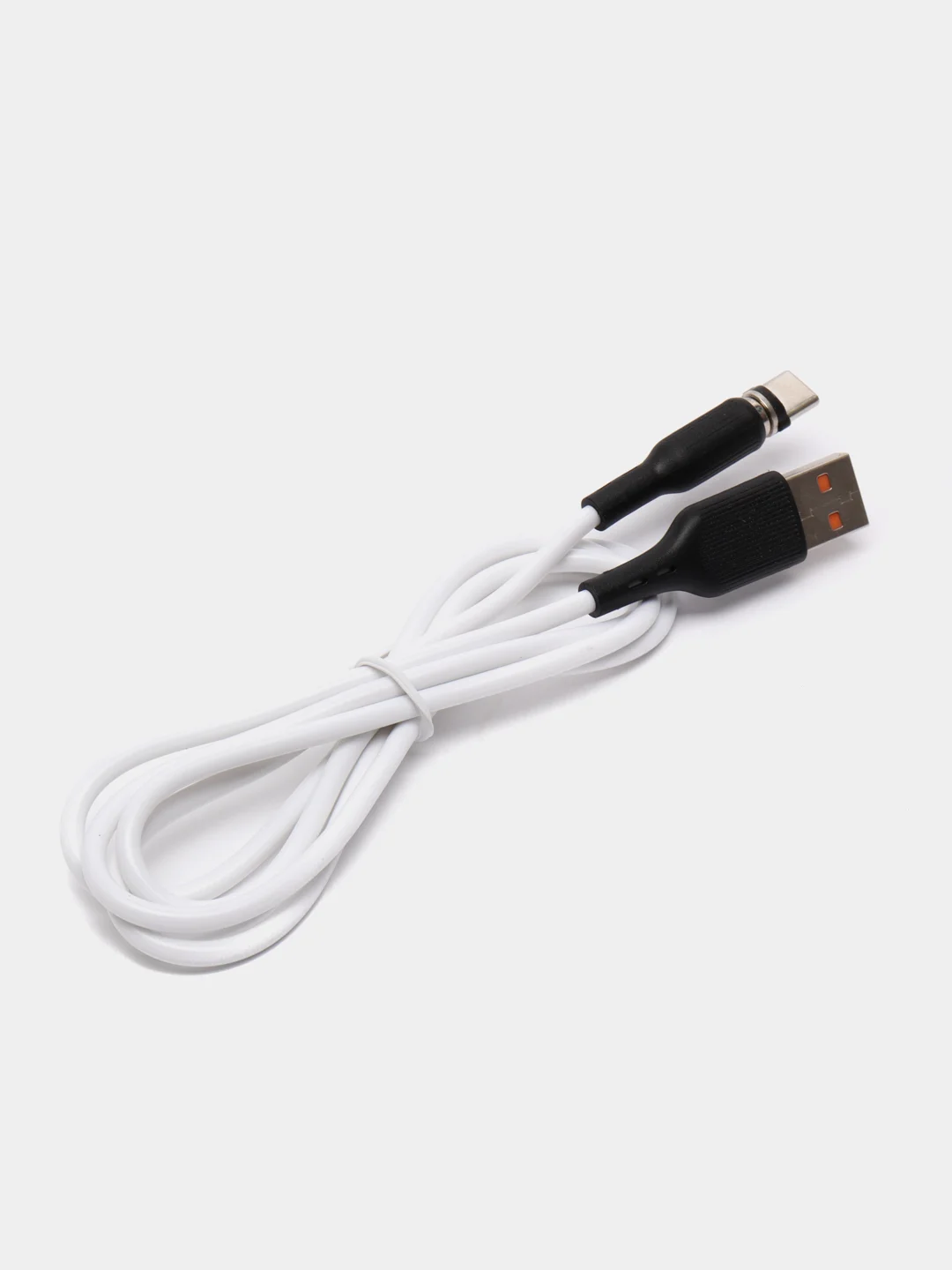 Белый кабель магнитный USB DENMEN D18L/D18T для зарядки Type-C / Lightning 2.4A