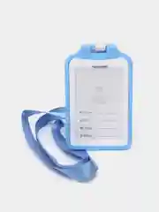 Голубой бейдж пластиковый, вертикальный