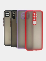 Чехол Xiaomi POCO X3 прозрачный с защитой камеры, цветные кнопки