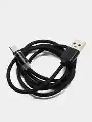 Черный кабель зарядный магнитный тканевый MicroUSB/Type-C/Lightning  2.4A, Айфон, Андроид,головка