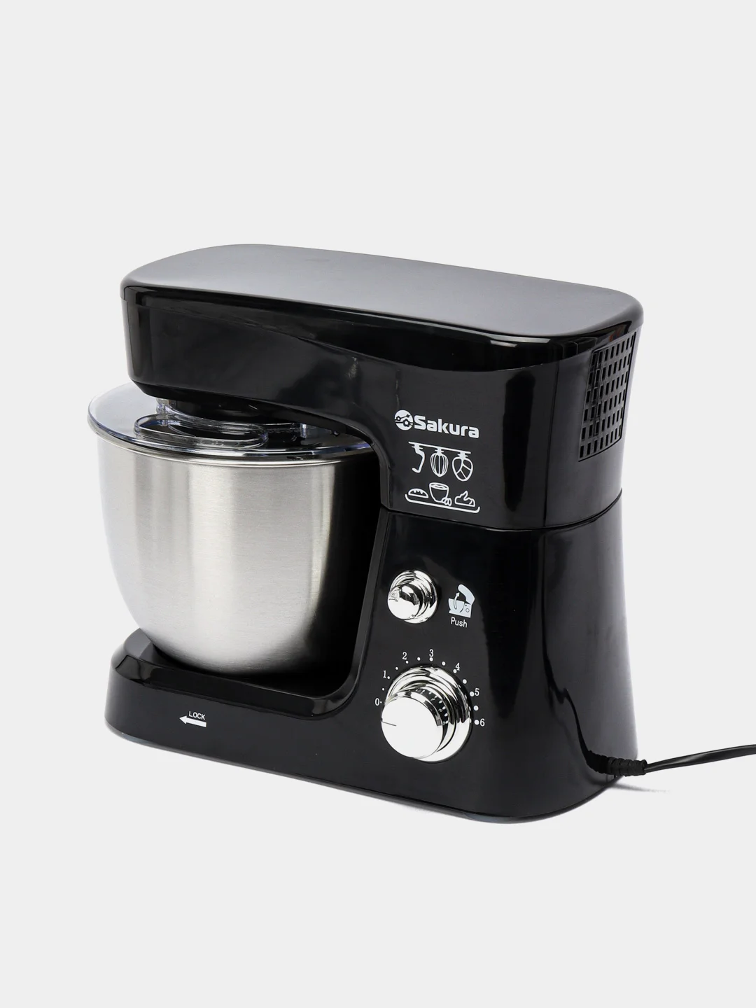 Черный миксер Sakura SA-6327BK планетарный, с чашей 3.5л, 1000Вт