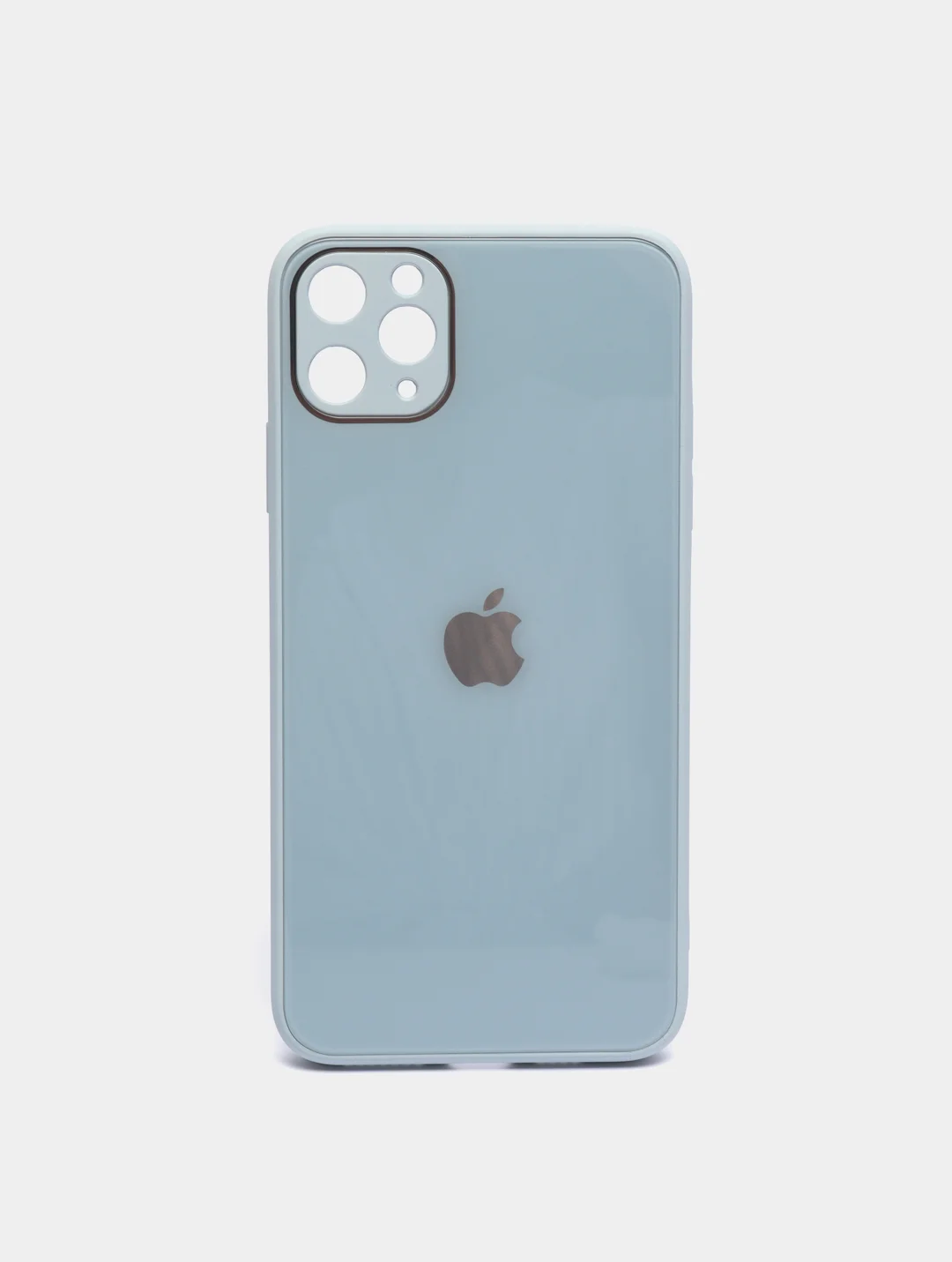 Небесно-голубой чехол для iPhone Xr/ 11/ 12/ mini/ Pro/ ProMax, силиконовый со стеклянной панелью