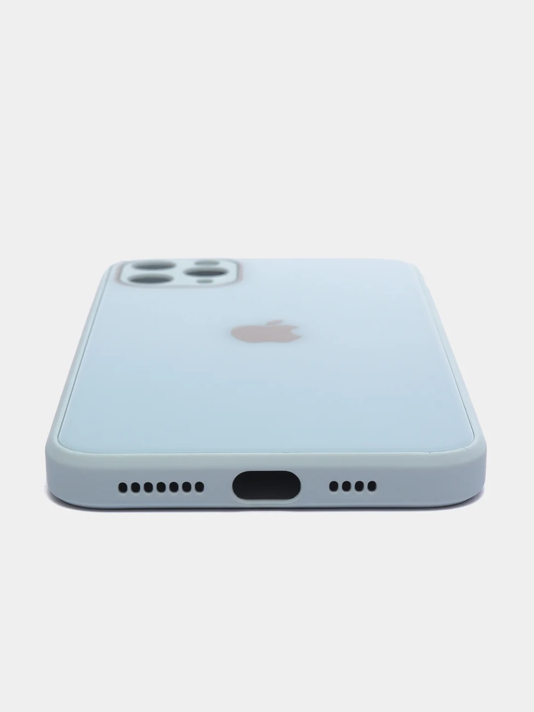 Небесно-голубой чехол для iPhone Xr/ 11/ 12/ mini/ Pro/ ProMax, силиконовый со стеклянной панелью