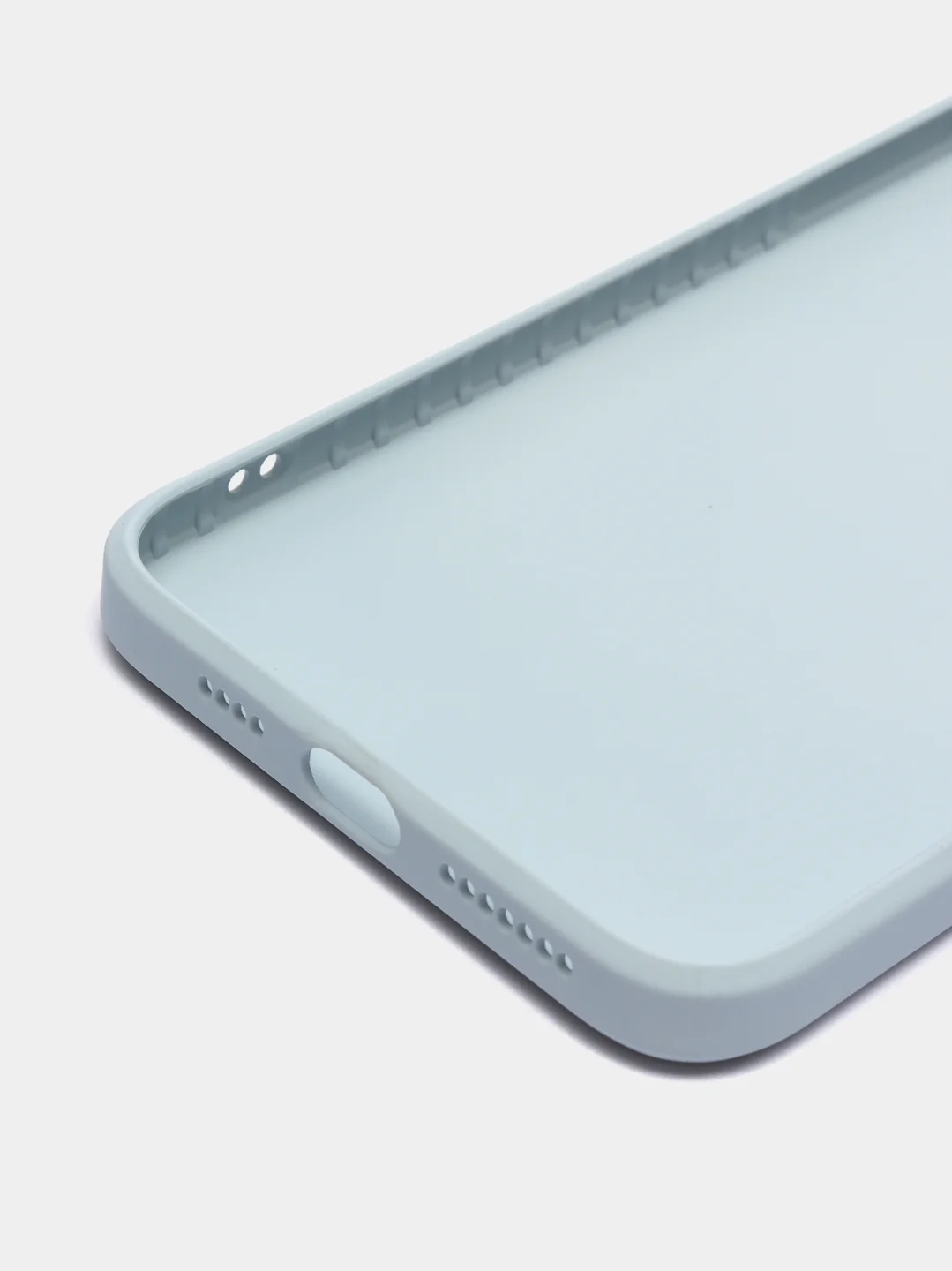 Небесно-голубой чехол для iPhone Xr/ 11/ 12/ mini/ Pro/ ProMax, силиконовый со стеклянной панелью