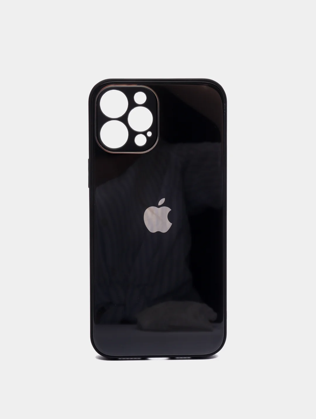 Черный чехол для iPhone Xr/ 11/ 12/ mini/ Pro/ ProMax, силиконовый со стеклянной панелью