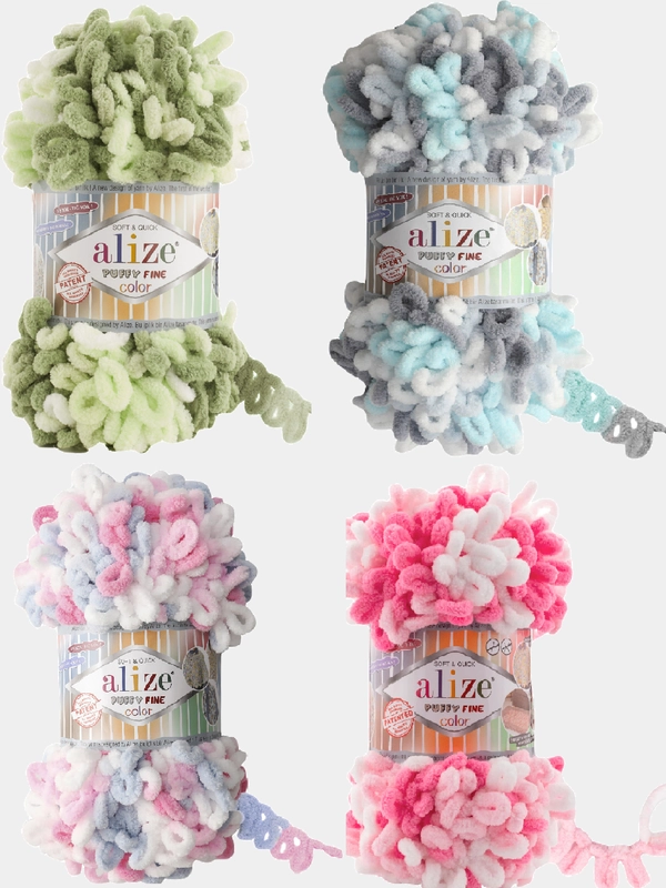 Пряжа Alize Puffy fine Color Пуффи Файн Колор петельки