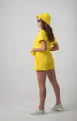 Желтый костюм спортивный женский, с шортами и панамкой