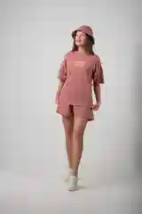 Коралловый меланж костюм спортивный женский с шортами и с панамкой