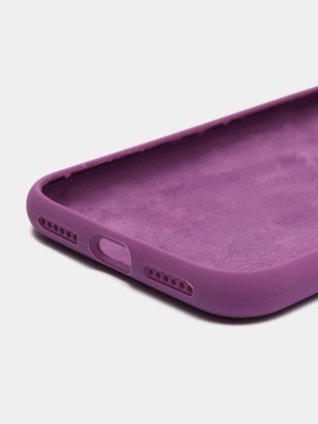 Фиолетовый чехол на iPhone X, XS, XR, 7, 8, se, 12, 12 Pro, Mini, Max silicone case, закрытый низ, бархат внутри