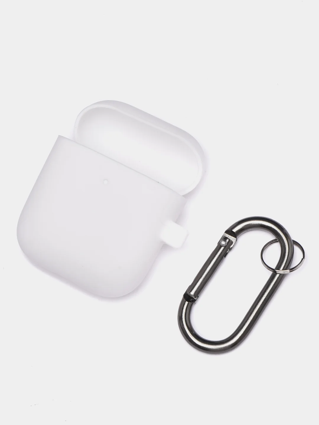 Белый чехол на AirPods 1/2 с карабином (Эирподс 1 и Эирподс 2)