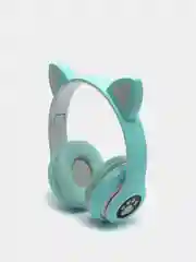 Бирюзовый наушники беспроводные Bluetooth с кошачьими светящимися ушками