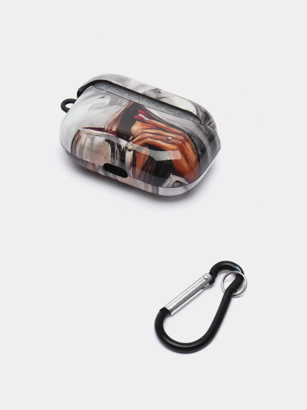 Бордовый чехол с рисунком на AirPods Pro, с карабином