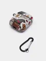 Тёмно-бордовый чехол с рисунком на AirPods 1 и AirPods 2 с карабином