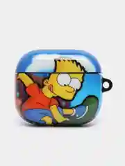 Голубой чехол с рисунком на Airpods 3, с карабином