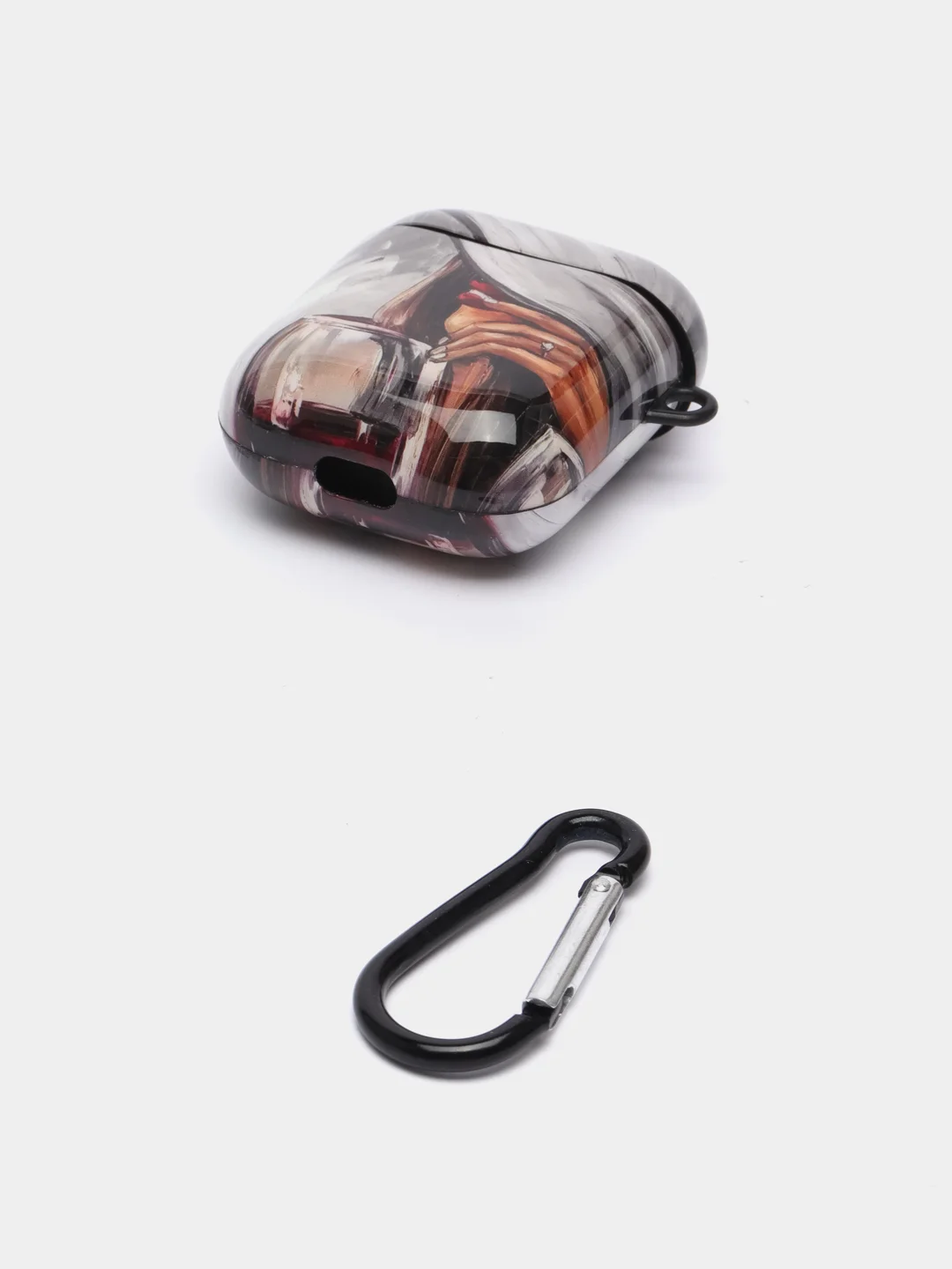 Бордовый чехол с рисунком на AirPods 1 и AirPods 2 с карабином