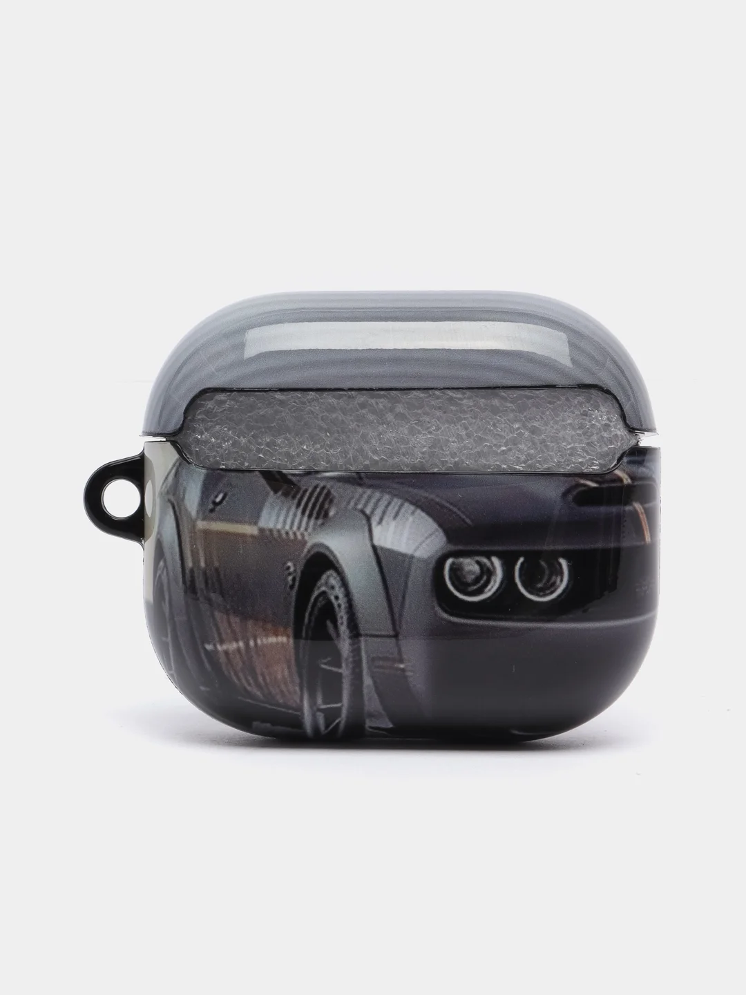 Серый чехол с рисунком на Airpods 3, с карабином