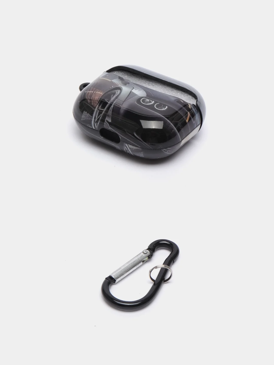 Серый чехол с рисунком на Airpods 3, с карабином