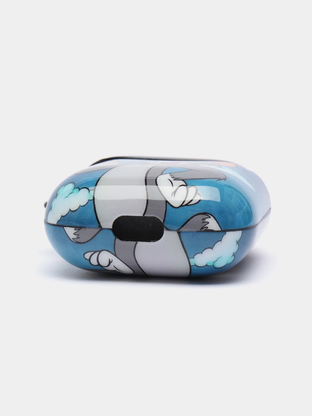Синий чехол с рисунком на AirPods 1 и AirPods 2 с карабином