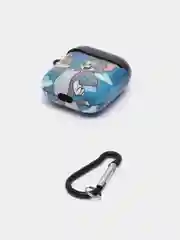 Синий чехол с рисунком на AirPods 1 и AirPods 2 с карабином