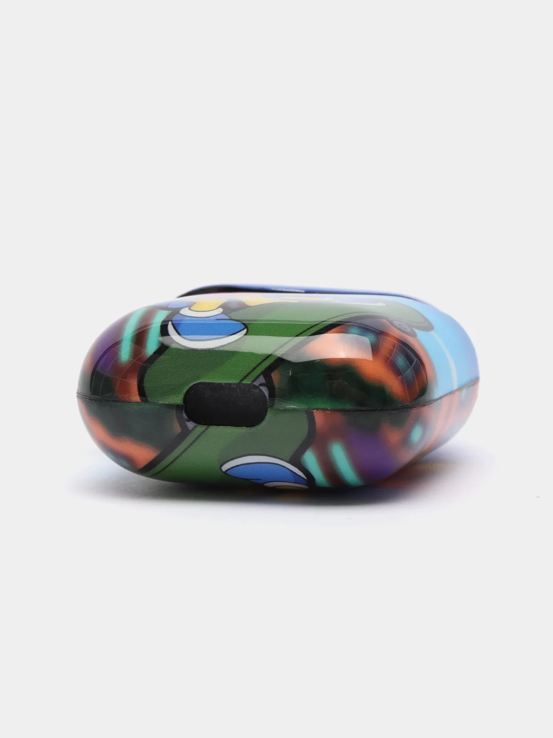 Голубой чехол с рисунком на AirPods 1 и AirPods 2 с карабином