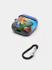 Голубой чехол с рисунком на AirPods 1 и AirPods 2 с карабином