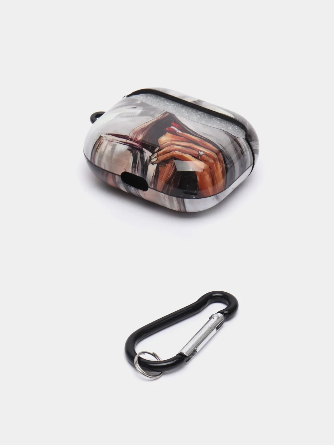 Бордовый чехол с рисунком на Airpods 3, с карабином