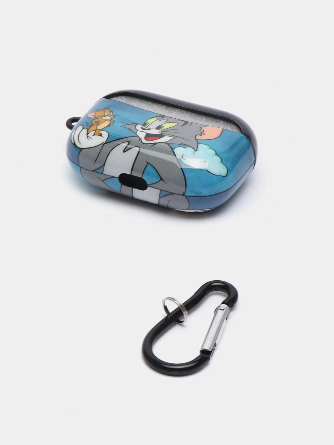 Синий чехол с рисунком на AirPods Pro, с карабином