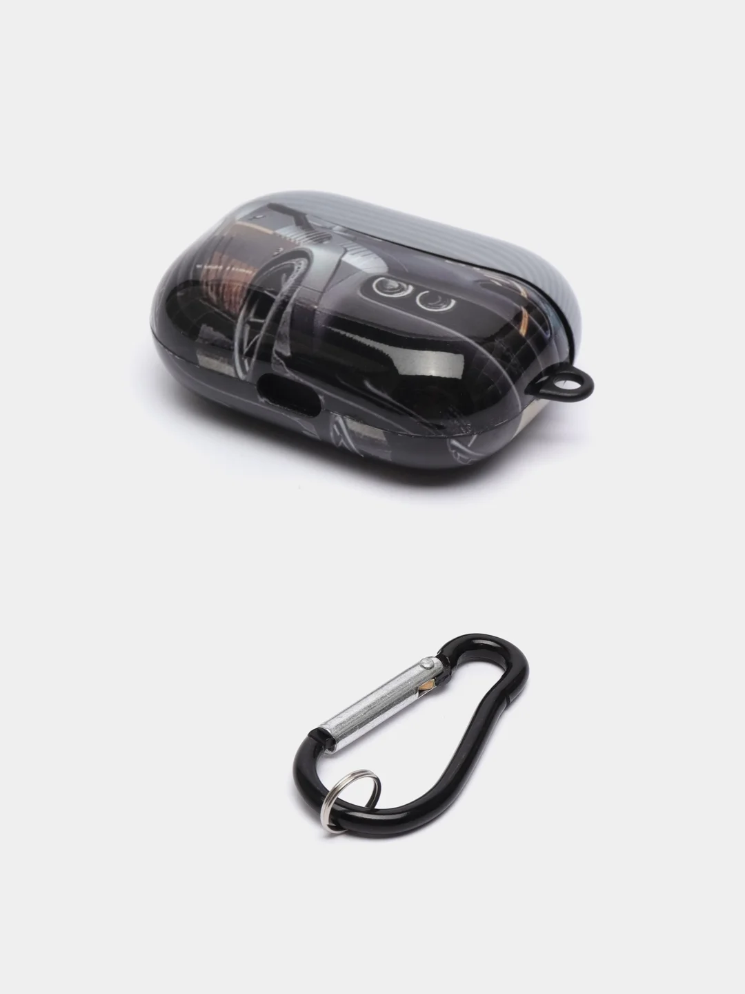 Серый чехол с рисунком на AirPods Pro, с карабином