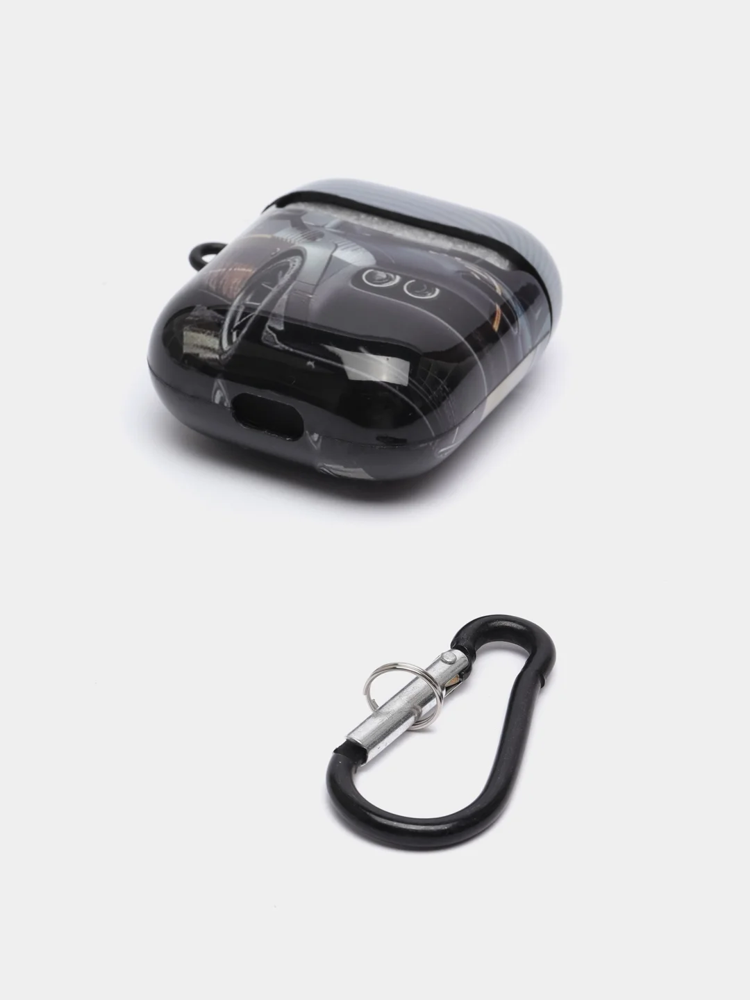 Серый чехол с рисунком на AirPods 1 и AirPods 2 с карабином