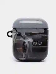Серый чехол с рисунком на AirPods 1 и AirPods 2 с карабином