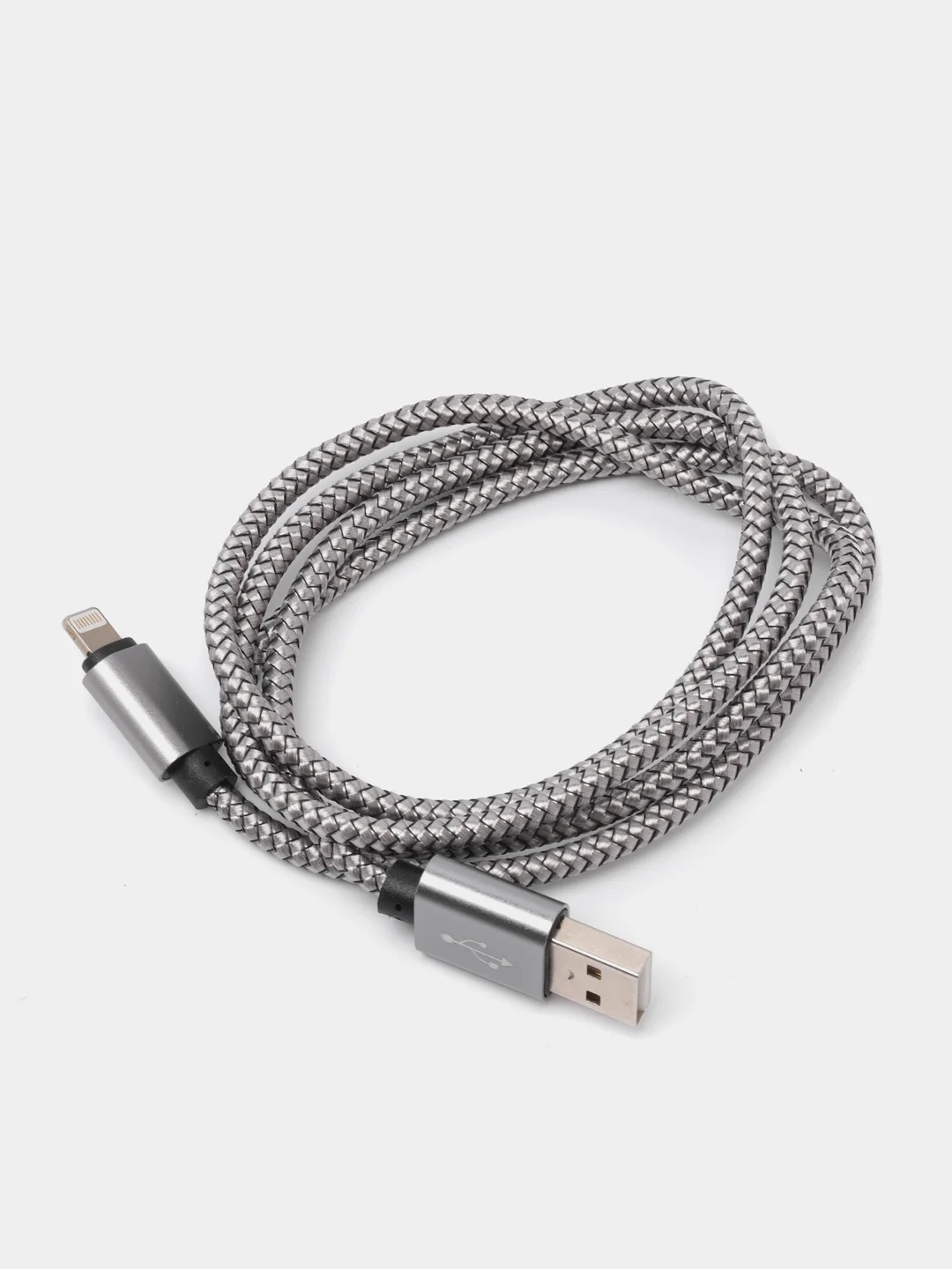 Серый кабель Lightning для iPhone в прочной плетенной оплетке