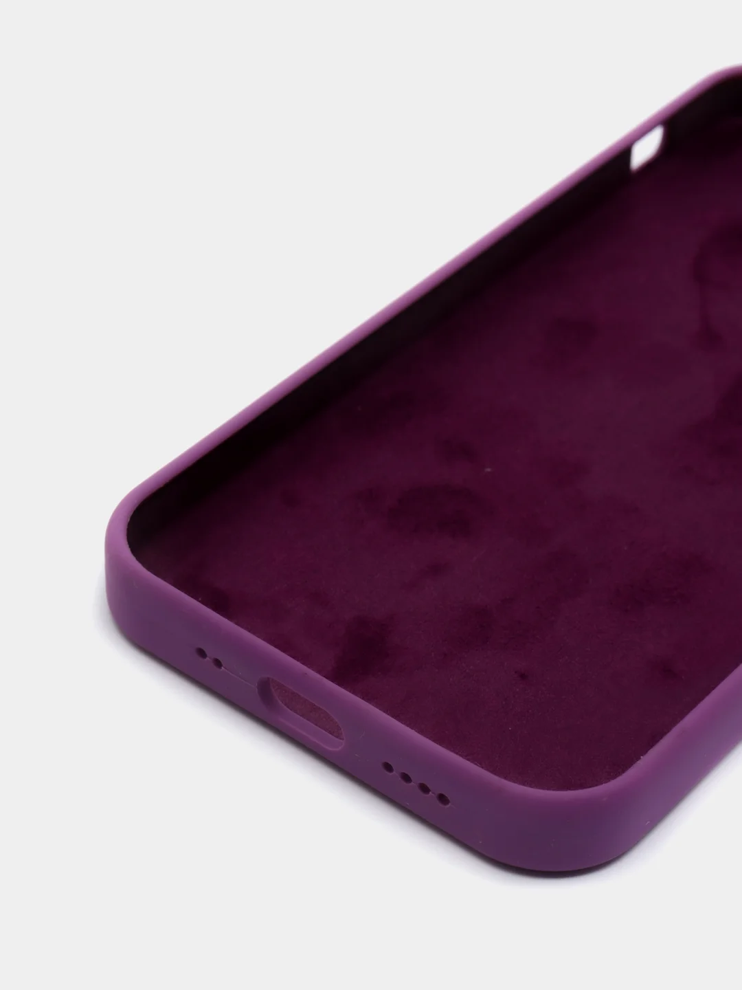 Фиолетовый чехол на iPhone X, XS, XR, 7, 8, se, 12, 12 Pro, Mini, Max silicone case, закрытый низ, бархат внутри