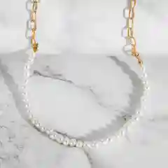 Золотой цепочка на шею с жемчугом, женская