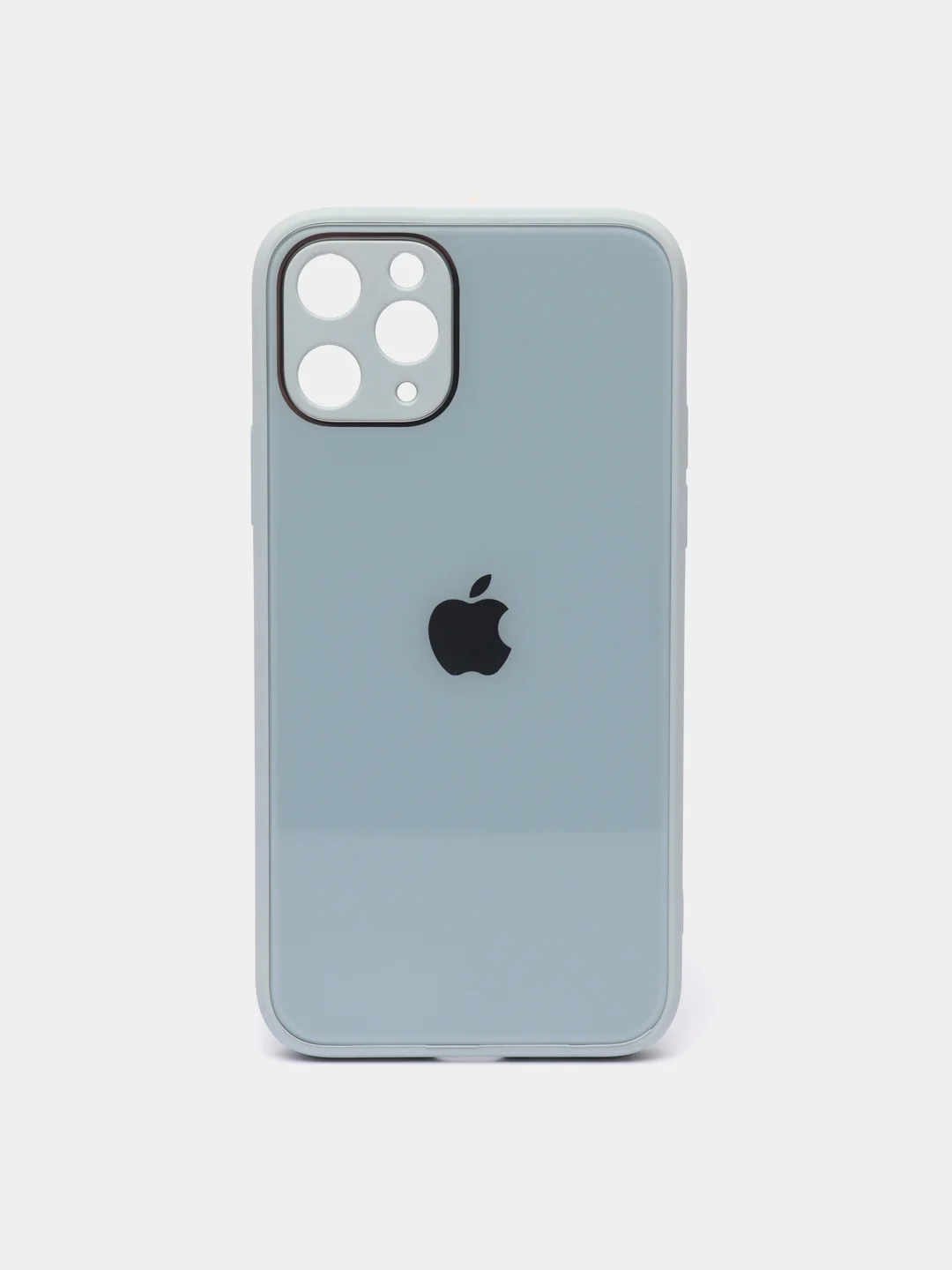 Небесно-голубой чехол для iPhone Xr/ 11/ 12/ mini/ Pro/ ProMax, силиконовый со стеклянной панелью