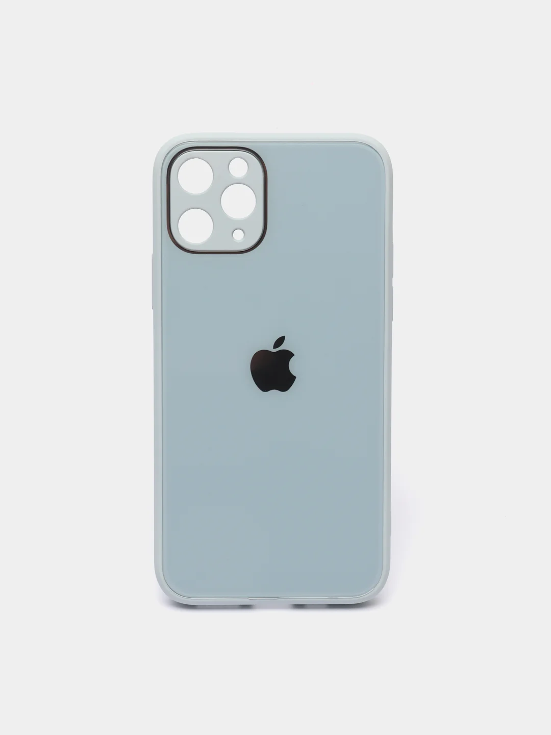 Небесно-голубой чехол для iPhone Xr/ 11/ 12/ mini/ Pro/ ProMax, силиконовый со стеклянной панелью