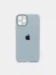 Небесно-голубой чехол для iPhone Xr/ 11/ 12/ mini/ Pro/ ProMax, силиконовый со стеклянной панелью