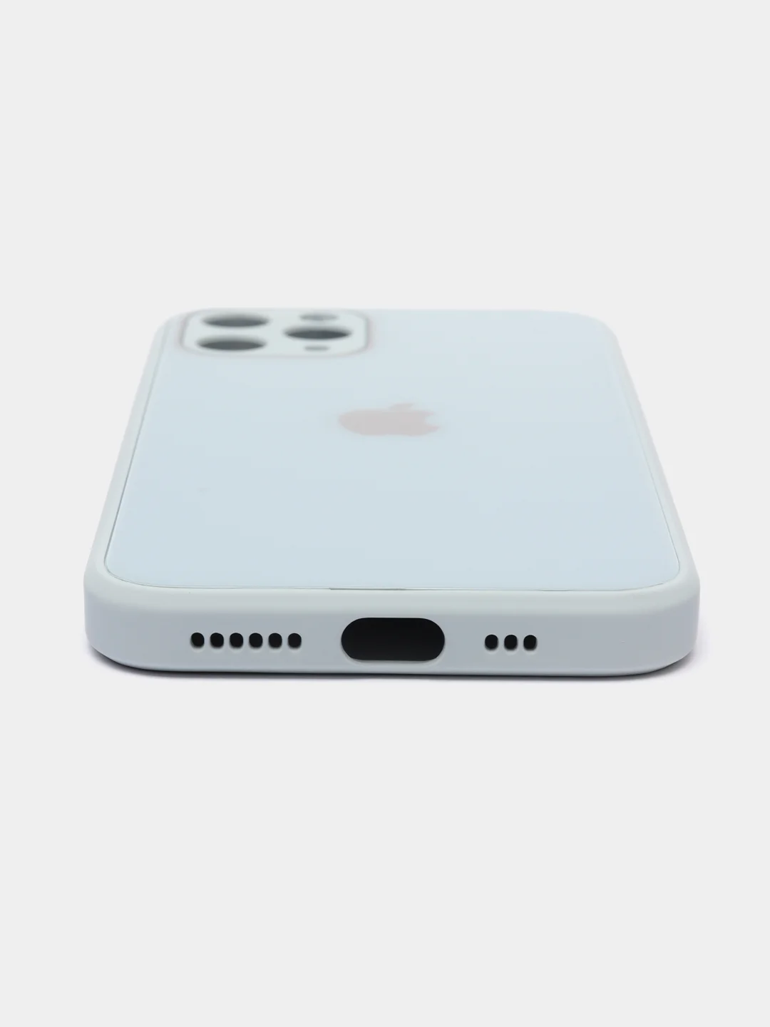 Небесно-голубой чехол для iPhone Xr/ 11/ 12/ mini/ Pro/ ProMax, силиконовый со стеклянной панелью