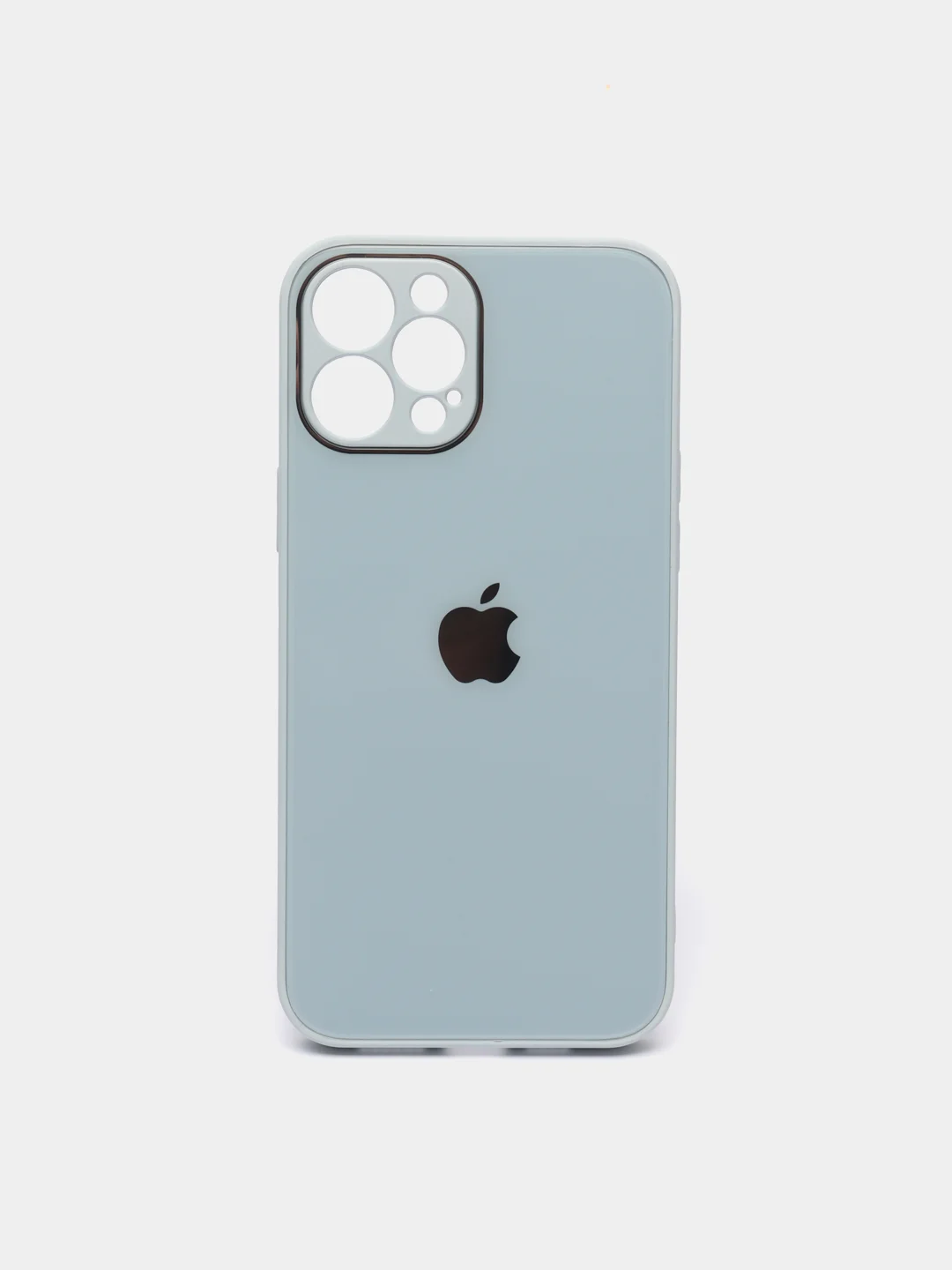 Небесно-голубой чехол для iPhone Xr/ 11/ 12/ mini/ Pro/ ProMax, силиконовый со стеклянной панелью