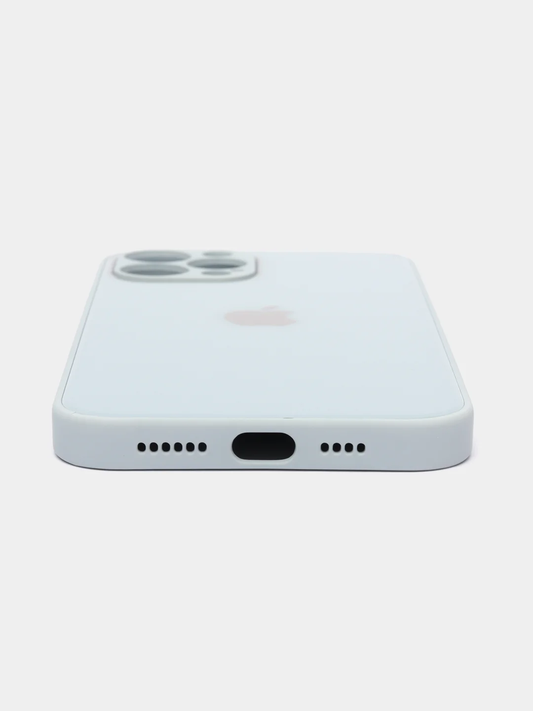 Небесно-голубой чехол для iPhone Xr/ 11/ 12/ mini/ Pro/ ProMax, силиконовый со стеклянной панелью