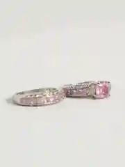 Серебряный набор колец с розовыми кристаллами (имитация топазов)