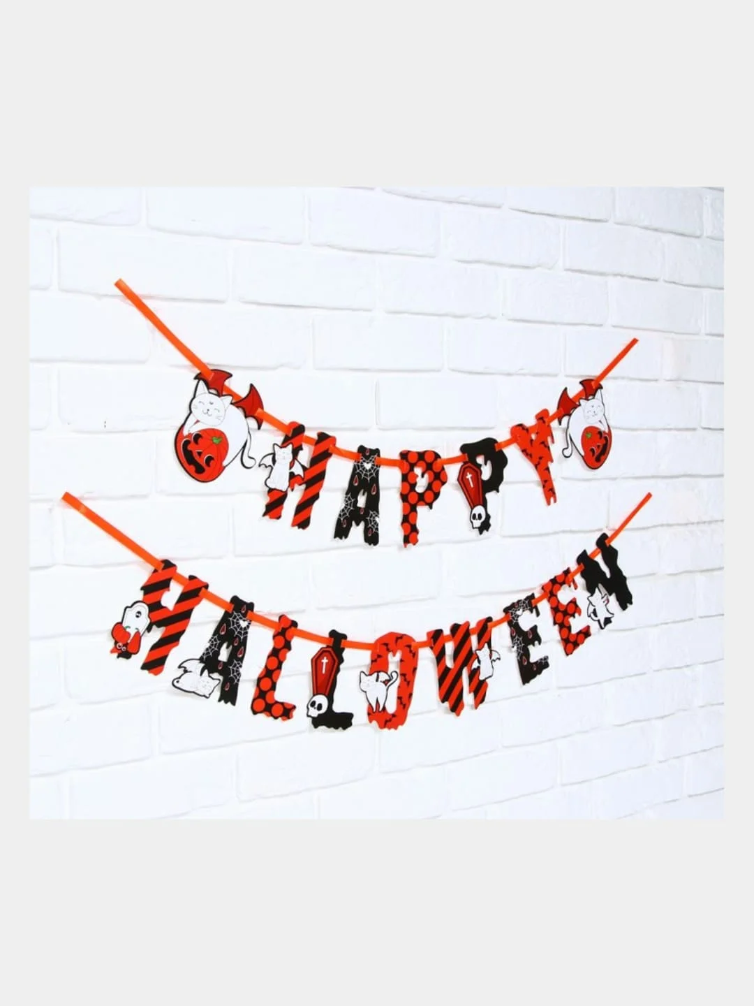Гирлянда на ленте на Хэллоуин "Happy Halloween", кошка-вампир, 250 см