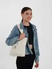 Белый вельветовая сумка с принтом "Медведь"