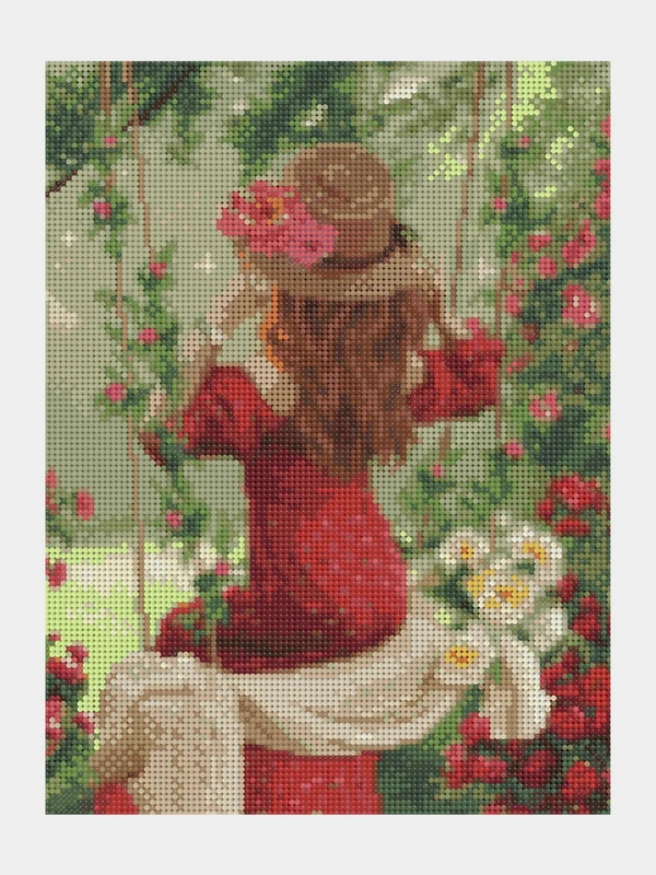 Алмазная мозаика на подрамнике KiKi "Садовые качели", 30х40, полная выкладка